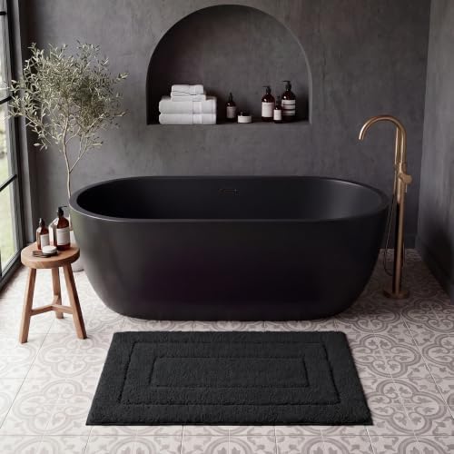 GRANNY SAYS Black Bathroom Rug 20" x 30", Non-Slip Microfiber Bath Mat