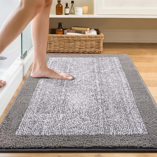 48x32 Bathroom Rugs Non Slip Washable, Soft Absorbent Bath Mat Light Grey