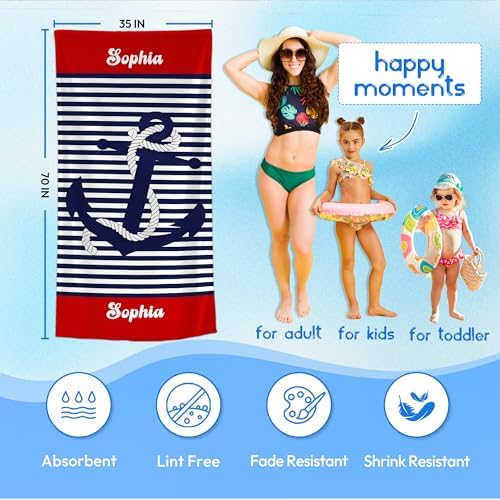 JML Personalized Beach Towel with Name, Microfiber, 35 x 70 in