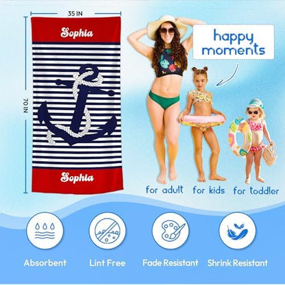 JML Personalized Beach Towel with Name, Microfiber, 35 x 70 in