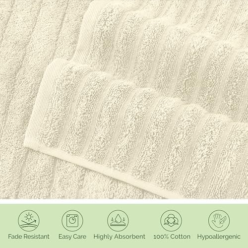 Elegant Comfort 100% Turkish Cotton Corduroy Ribbed Luxury Washcloths 6 Pack Soft 13 x 13 Inch - Higly Absorbent, Durable, Quick Dry, Spa Premium Hotel Quality for Bathroom or Travel, Ivory