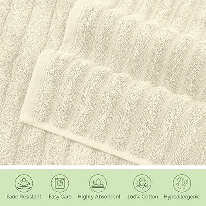 Elegant Comfort 100% Turkish Cotton Corduroy Ribbed Luxury Washcloths 6 Pack Soft 13 x 13 Inch - Higly Absorbent, Durable, Quick Dry, Spa Premium Hotel Quality for Bathroom or Travel, Ivory