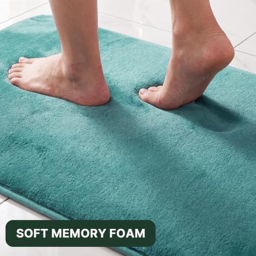 H.VERSAILTEX Bath Mat Memory Foam Set Bathroom Rug Set Flannel Velvety Bath Mat Luxury Extra Soft and Absorbent Non Slip Rugs for Bathroom/Bedroom (Curved Set 24"x 36" Plus 20"x 24"U, Eggshell Blue)