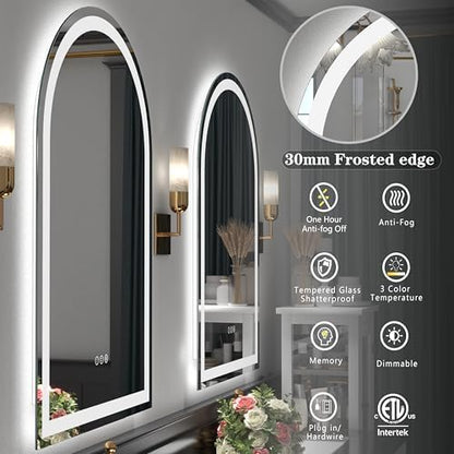 28x40 Inch Arched LED Mirror for Bathroom