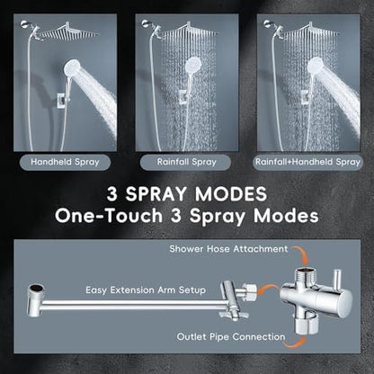Peicuai Shower Head Combo, 10 Inch High Pressure Rain Shower Head with 11 Inch Adjustable Extension Arm, 5-Setting Handheld Shower with Long Hose, Powerful Spray for Low Water Pressure
