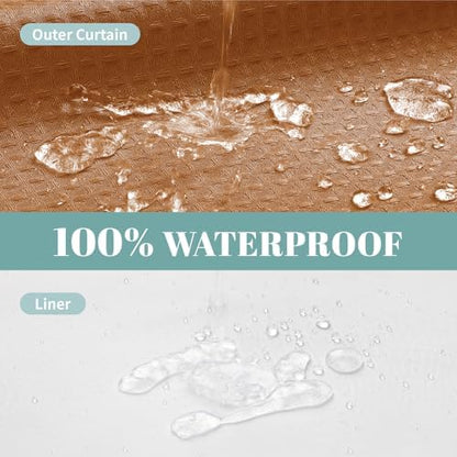 No Hook Waffle Shower Curtain with Snap-in Liner, 71x74 Inch, Burnt Orange