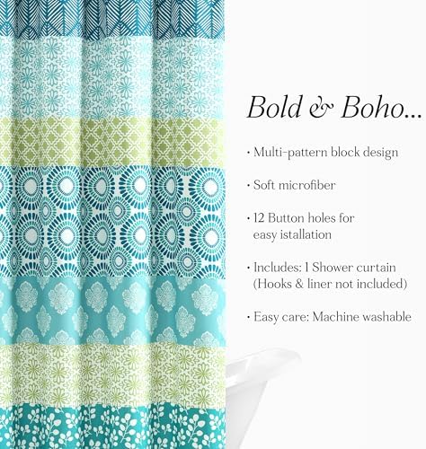 Lush Decor Bohemian Stripe Shower Curtain 72" W x 72" L Blue & Green - Bathroom Curtain - Striped Shower Curtain - Boho Decor - Fabric Shower Curtains