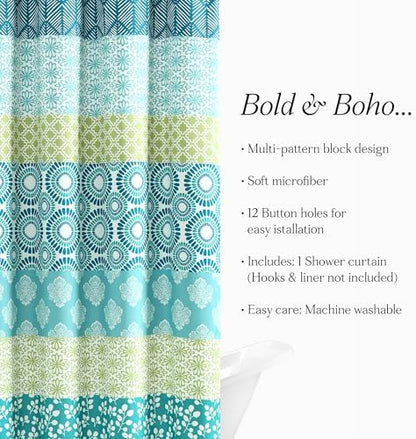 Lush Decor Bohemian Stripe Shower Curtain 72" W x 72" L Blue & Green - Bathroom Curtain - Striped Shower Curtain - Boho Decor - Fabric Shower Curtains