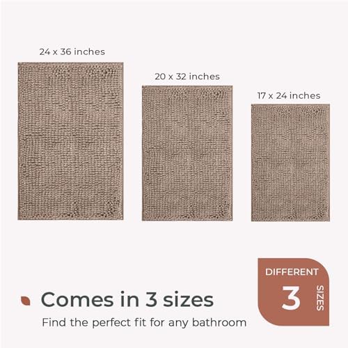 FRESHMINT Large Chenille Bathroom Rugs Mat 36"x24", Non-Slip Bath Mat for Bathroom Floor & Bathtub, Washable Shower Shag Bath Rugs, Soft Thick Water Absorbent Microfiber Shower Mat, Taupe Heather