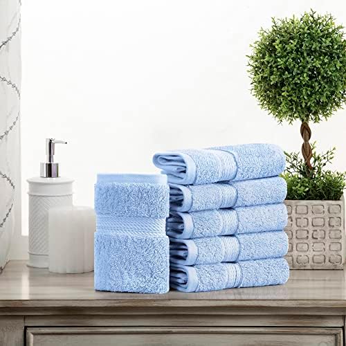 Superior Egyptian Cotton Plush & Absorbent, Face Towel Set of 6, Light Blue