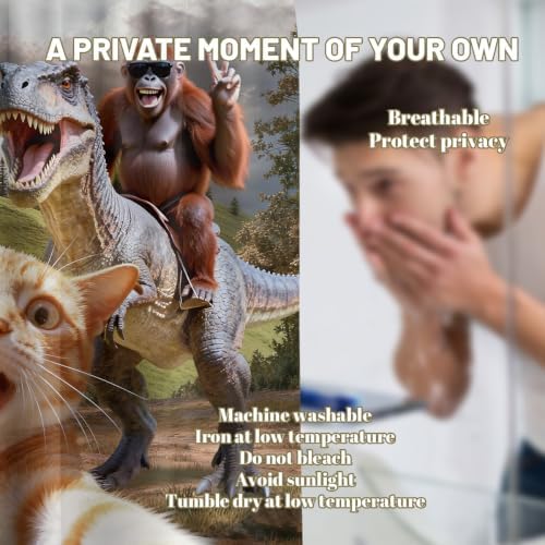 Small Stall Shower Curtain Rv Cat Riding Dinosaur, 36 x 72 Inchs