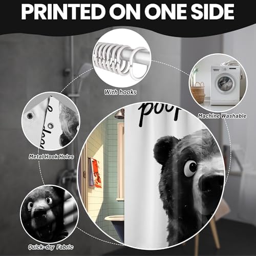 Small Stall Shower Curtain Rv Funny Black Bear, 48 x 72 Inchs