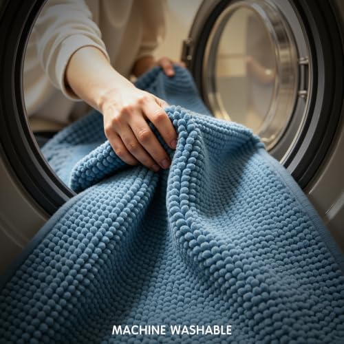 SUBRTEX Bathroom Rugs, U Shaped Chenille Bath Rug 24" x 20" Soft Short Plush Bath Mat Soft Shower Mat Water Absorbent Shower Mat Quick Dry Machine Washable, Stone Blue