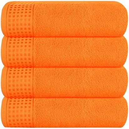 GLAMBURG Ultra Soft 4 Pack Oversized Bath Towel Set 27x54 inches, 100% Cotton Bath Towels, Highly Absorbant Compact Quickdry & Lightweight Towel, Ideal for Gym Travel Camp Pool - Orange