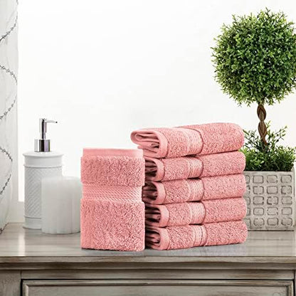 Superior Egyptian Cotton Plush & Absorbent, Face Towel Set of 6, Tea Rose