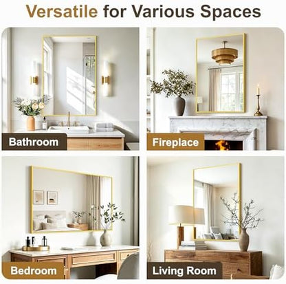 Rectangular Bathroom Mirror, 36"x24" Gold Metal Framed Vanity Mirror