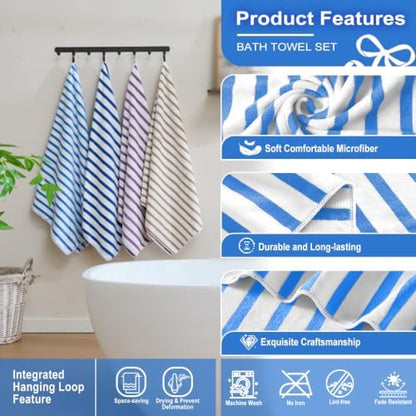 JML Microfiber Beach Towels, 2 Pack, 30" x 60", Cabana Stripe Blue