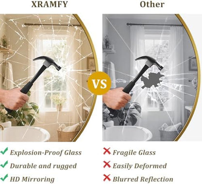 XRAMFY 40 Inch Round Mirror - Gold Circle Mirrors for Bathroom, Entryway