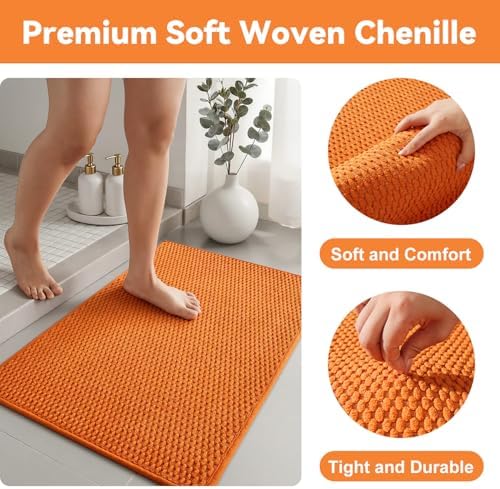 Triohero Bathroom Rugs Non Slip Washable, Super Absorbent Thin Bath Mat Small Quick Dry Low Pile Bathroom Rug, Orange 20"x30"
