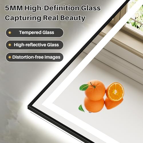 44x36 Inch LED Bathroom Mirror with Black Frame, Backlit & Front Lit