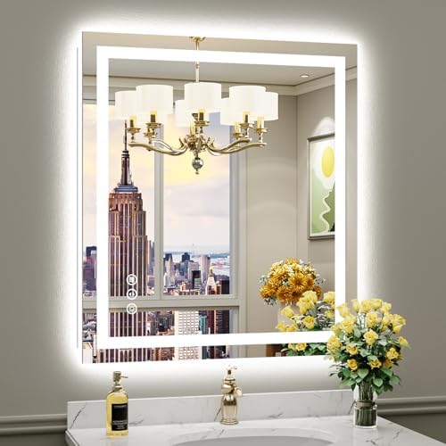 Briivue 36x32 Inch LED Bathroom Mirror with Lights, Backlit & Front Lit