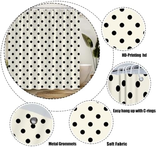 Polka Dot Shower Curtain Cream Beige Retro Spot Vintage Fabric Decorative Bathroom Curtains with Hooks,70" Wx84 H