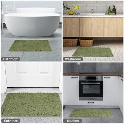 Yeaban Chenille Sage Bathroom Rug 17"x24", Non-Slip Rubber Backing