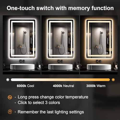 TRAHOME LED Bathroom Vanity Mirror with Lights, 20"x30" Lighted Wall Mirror