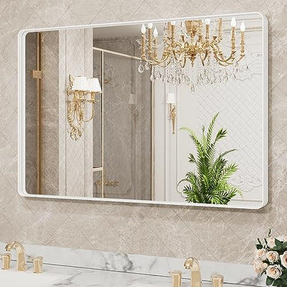 LOAAO White Metal Framed Bathroom Mirror, 40x36 Inch