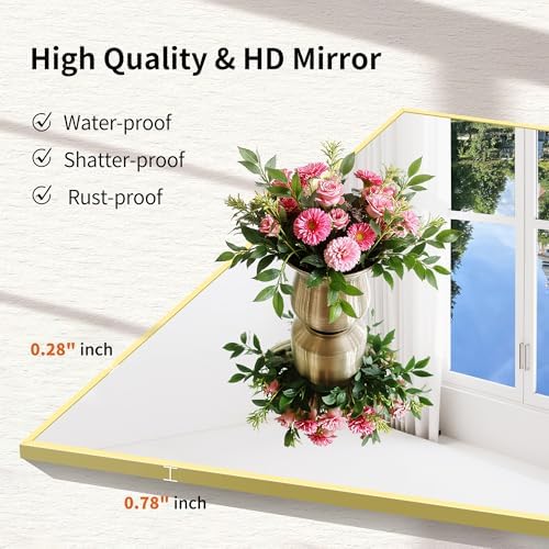 COFENY Gold Bathroom Mirror for Wall, 60x30 Inch Rectangle Mirrors with Metal Frame, Modern Vanity Wall Mirror Decor for Bathroom Living Room, Entryway Hangs Horizontal or Vertical