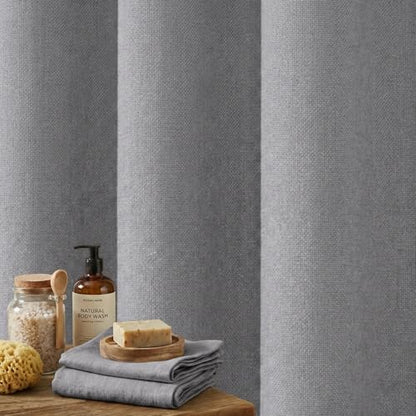 Linen Shower Curtain Boho Grey Shower Curtain with Tassels 72"W x 72"L