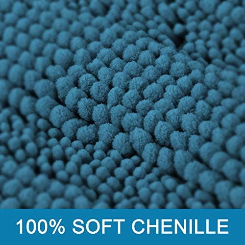 H.VERSAILTEX Bath Rugs for Bathroom Non Slip Bath Mats Extra Thick Chenille Striped Bath Rug Runners 47" x 17" Absorbent Fluffy Soft Shaggy Mats Plush Area Carpet for Bath Room - Turquoise Blue