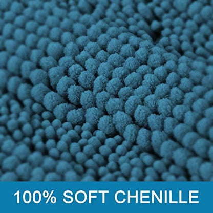H.VERSAILTEX Bath Rugs for Bathroom Non Slip Bath Mats Extra Thick Chenille Striped Bath Rug Runners 47" x 17" Absorbent Fluffy Soft Shaggy Mats Plush Area Carpet for Bath Room - Turquoise Blue