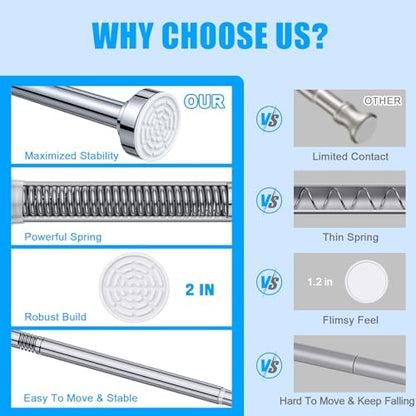 TEECK Shower Curtain Rod, 32-104 inch Adjustable Spring Tension Curtain Rod, Never Rust Anti-Slip Shower Curtain Rod for Bathroom, No Drilling, Never Collapse, Easy to Use, Silver