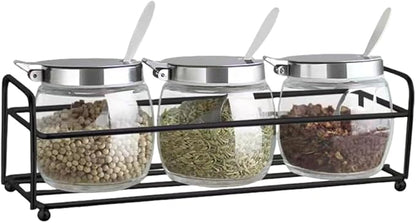 Hewnda 2Pcs Sugar Salt Container Set,8 oz glass jar with lid and spoon for storing condiments,coffee,sugar cubes,spices and more
