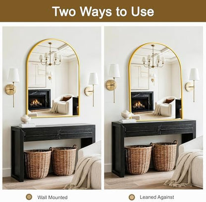 FGU Arched Bathroom Mirror for Over Sink 40"x28" Gold Vanity Mirror