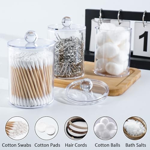 6 Pcs Acrylic Qtip Holder, Cotton Ball Holder Jars with Lids, Clear