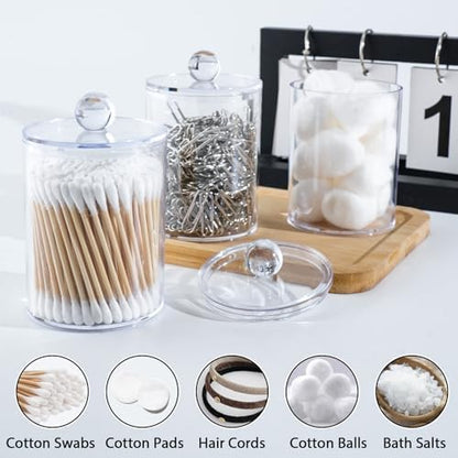 6 Pcs Acrylic Qtip Holder, Cotton Ball Holder Jars with Lids, Clear