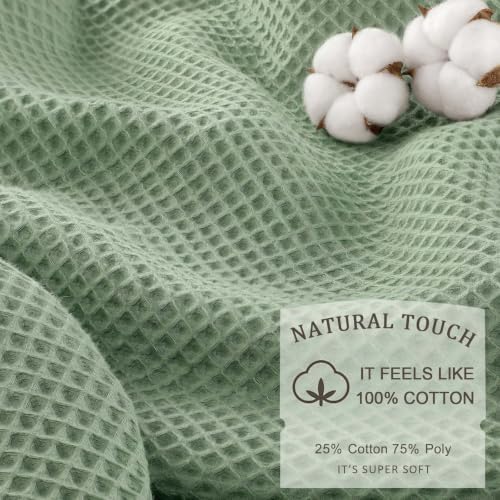 Waffle Weave Shower Curtain Heavyweight Cotton Fabric Sage Green 72Wx72L