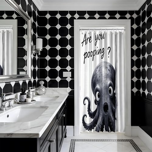Small Stall Shower Curtain Rv Black and White Octopus, 36 x 72 Inchs