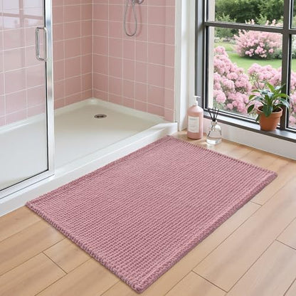 DEXI Chenille Bath Mat 43x24, Soft Absorbent Bathroom Rugs, Pink