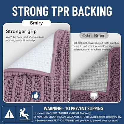 Smiry Bathroom Rugs 47X24, Extra Soft Rubber Backing Chenille Bath Mats