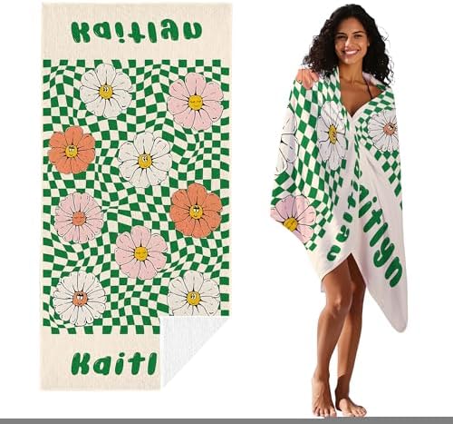 JML Custom Flower Beach Towel with Name, Microfiber, 30 x 60 in