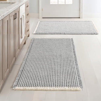 MIULEE Set of 2 Waffle Bathroom Rugs LightGrey&Cream Bath Mat 18x30 Inch