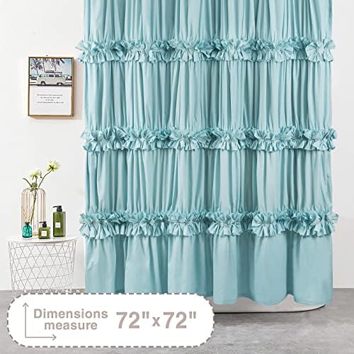 Homechoice Decor Spa Blue Ruffle Shower Curtain with 12 Buttonholes