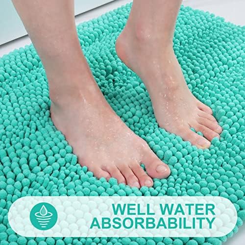 Grandaily Chenille Striped Bathroom Rugs 36x24, Extra Thick and Absorbent Bath Mats, Non-Slip Soft Plush Shaggy Shower Carpet, Machine Wash Dry, Bath Rug for Bathroom, (Large, Teal)