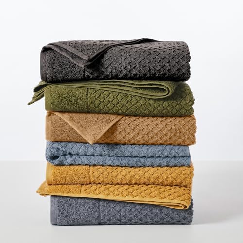 Great Bay Home Bath Towels - 100% Cotton 6 Piece Towel Set - Diamond Waffle Weave - Absorbent, Durable, Quick-Dry Towels for Bathroom (Midnight)