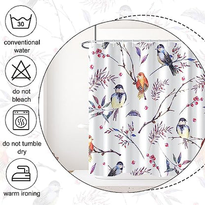 AWERT Cheery Birds on Tree Branch Shower Curtain for Bathroom Bird Shower Curtain with Hooks Colorful Waterproof Fabric Bathroom Accessories Bathtub Decor 72x84inch
