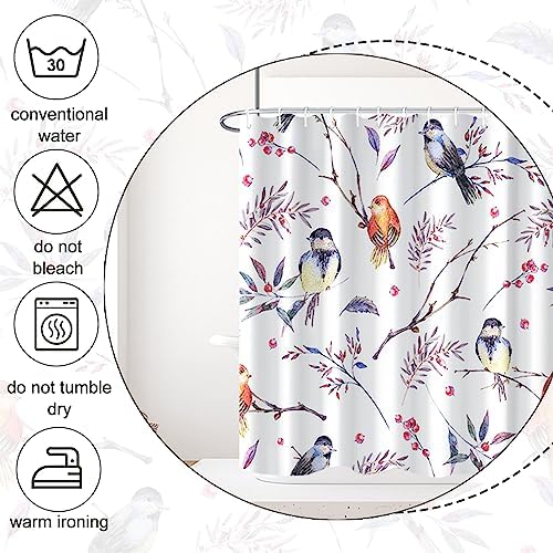 AWERT Cheery Birds on Tree Branch Shower Curtain for Bathroom Bird Shower Curtain with Hooks Colorful Waterproof Fabric Bathroom Accessories Bathtub Decor 72x78inch