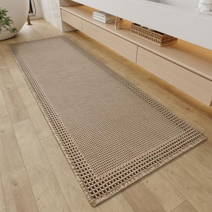 RESARE Waffle Bathroom Runner Rugs, Non Slip Boho Bath Mat 24"x60" Brown